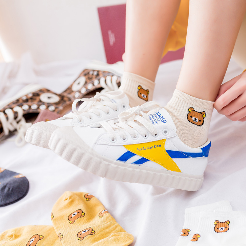 Summer Cartoon Socks Female Socks Shallow Mouth Cotton Socks Ins Influx Of Teddy Bear Head Socks